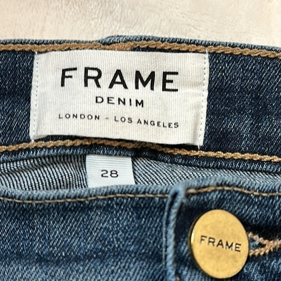 Frame Le High Straight Raw Shark Bite Hem Distressed Fading Whiskering Stretchy - Picture 5 of 8